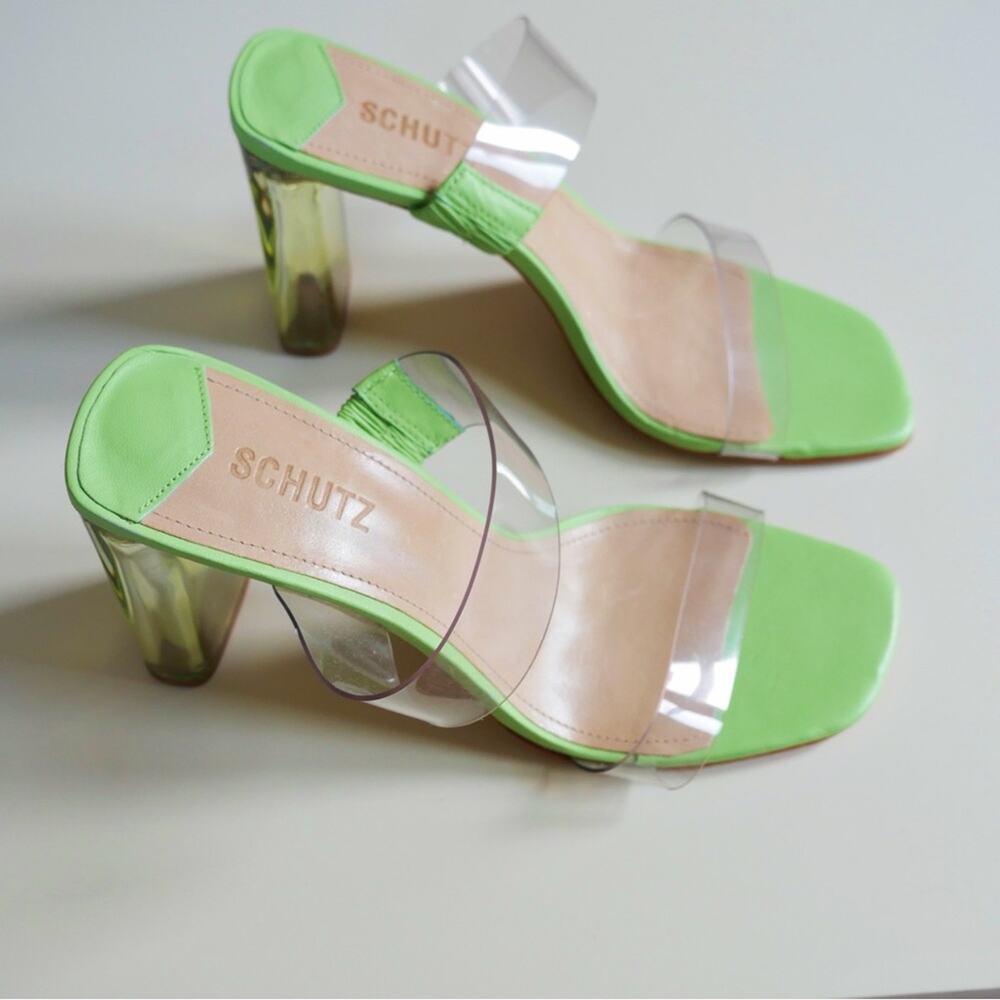 Schutz New Ariella Acrylic Sandal Fairy-Core Green Lucite Heel US 10 - Picture 7 of 14